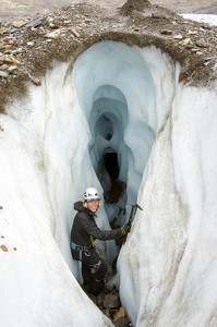 Curtis Hall Exploring crevasses on the Robson Glacier. Photo by Pat Morrow