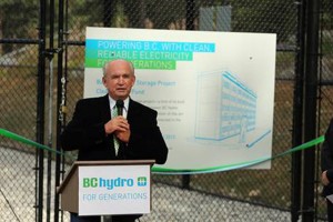 Minister of Energy and Mines Bill Bennett addresses a small crowd in Field last week.