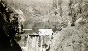 Mark Creek dam and spillway, Sullivan Mine, May 1933. Photo Credit: Kimberley District Heritage Society