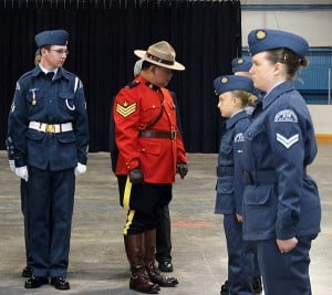 RCMP Sgt. Will Thien (centre) speaks to Elk Valley Air Cadets during their Annual Ceremonial Review. (Photo S.L. Furedi)