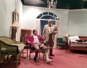 At rehearsal are local actors Sean Swinwood as the troubled Brick and Big Daddy played by Alexander Gilmour, in Cranbrook Community Theatre’s Cat on a Hot Tin Roof. Photo by Jennifer Inglis