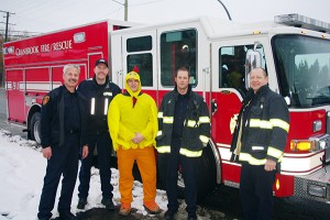 CFES D Shift members Cody Swanson, D'Arcy Kennedy, Tom Kennelly and Jared Granville-Martin presented Little Plucker Chris Thom with $360.