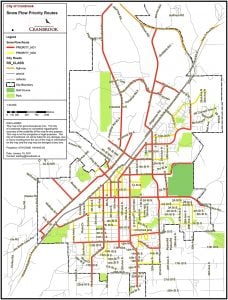 Cranbrook snow plow priority routes map. Click to enlarge