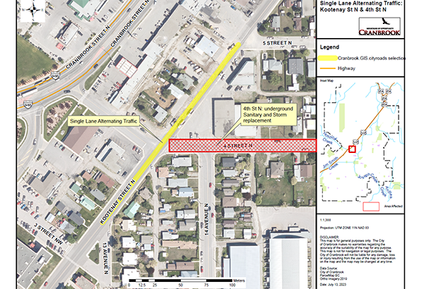 Construction impacting Kootenay Street N July 20 and 21  Cranbrook